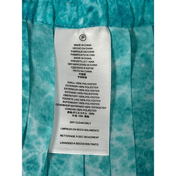 Michael Kors Turquoise Water Print Pleated Maxi Long Skirt Pull On Size L Flowy - Picture 12 of 12